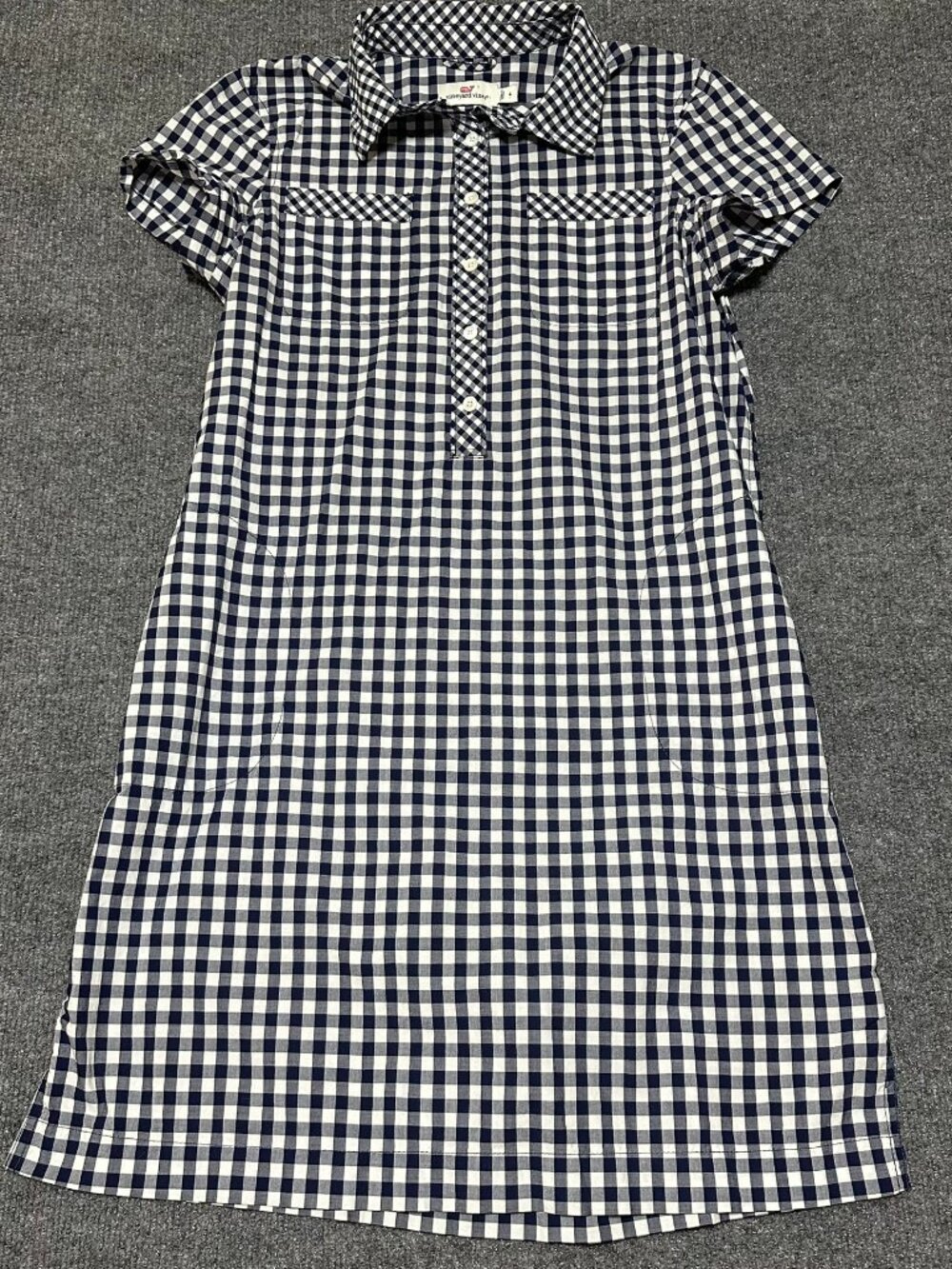 Vineyard Vines Navy Blue Gingham Sleeveless Dress - Size 4 Pockets Preppy - Picture 1 of 5
